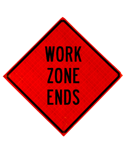 Roll Up Sign, 48x48 Reflective PP HF Work Zone Ends