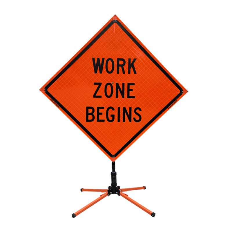 Roll Up Sign, 48x48 White Reflective PP HF End of Work Zone