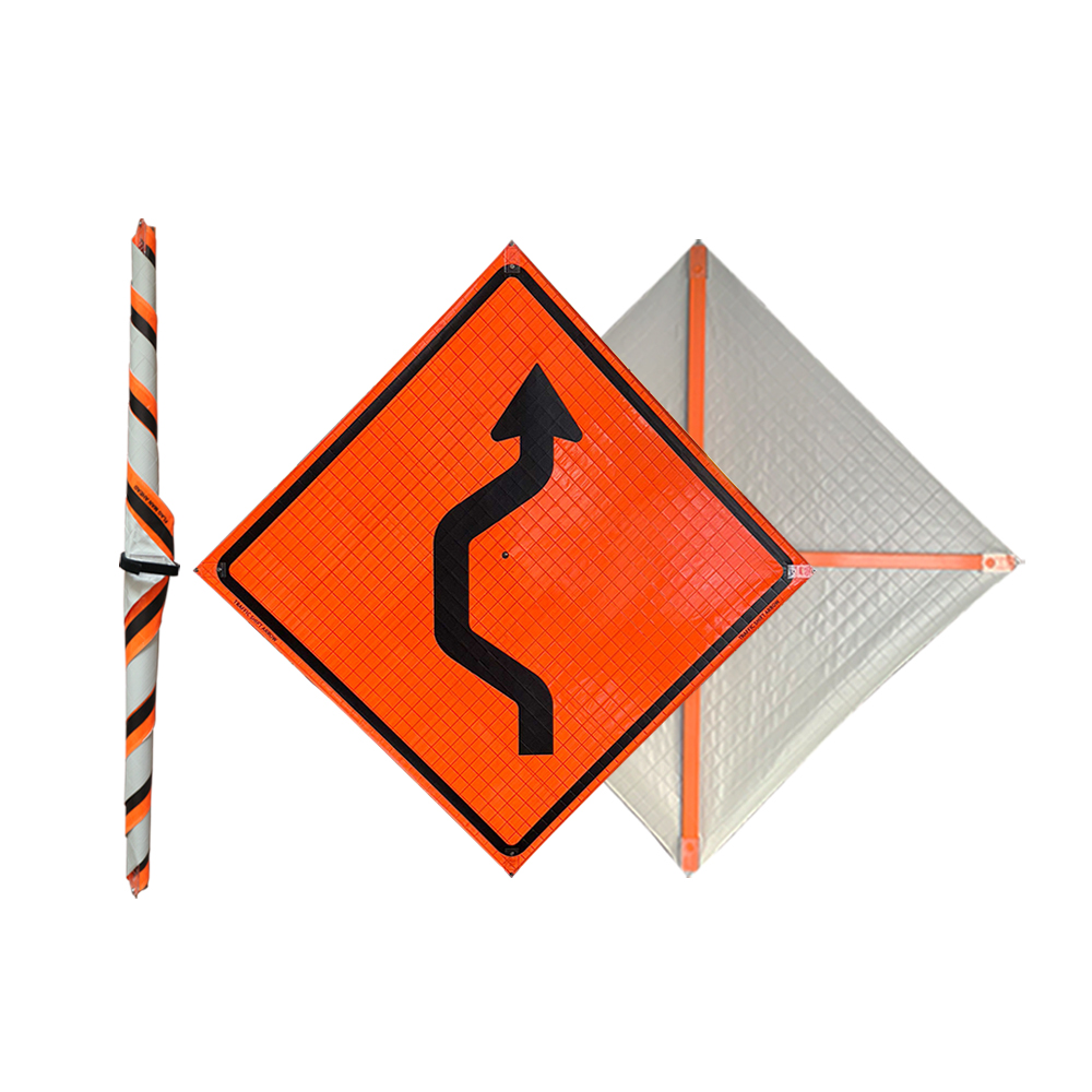 Roll Up Sign 48x24 Orange Reflective PC2 PP Directional Arrow