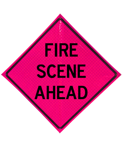 Roll Up Sign, 48x48 Pink Reflective PP HF Fire Training Ahead