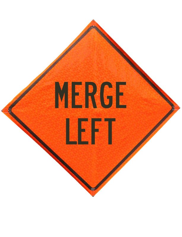 Roll Up Sign, 36x36 Diamond Grade PP HF Merge Left Words