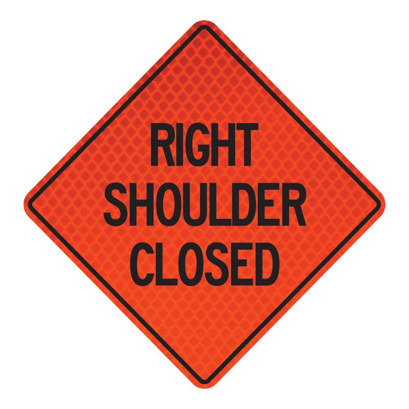 Roll Up Sign, 48x48 Diamond Grade PP HF Right Shoulder Closed, (W21-5AR) Velcro around Right 9x28