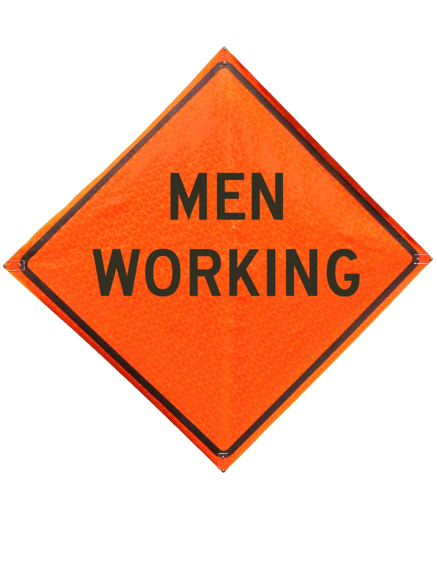 Roll Up Sign, 48x48 Marathon PP HF Hombres Trabajando w/ Men Working (symbol)