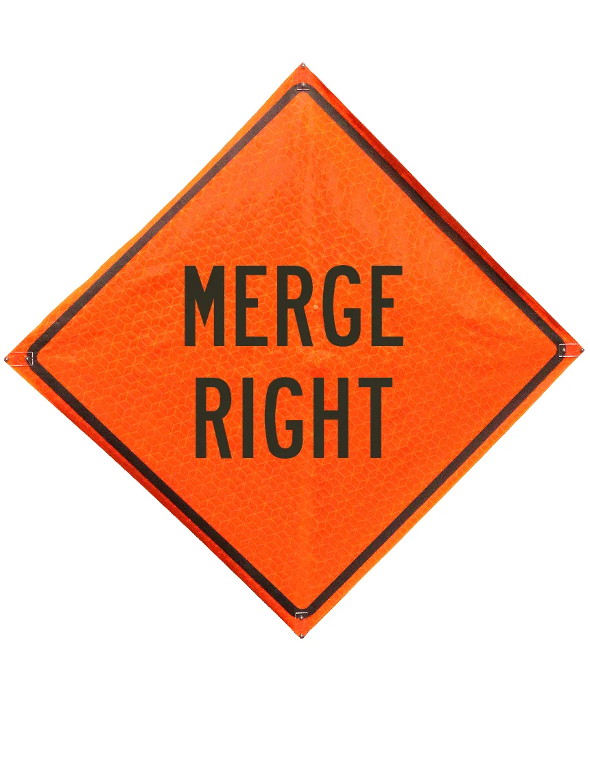 Roll Up Sign, 48x48 Marathon PP HF Merge w/ Right Arrow Symbol