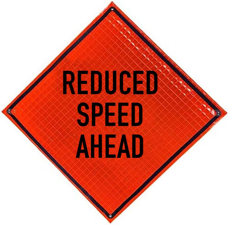 Roll Up Sign, 48x48 Marathon PP HF Reduce Speed Zone Ahead