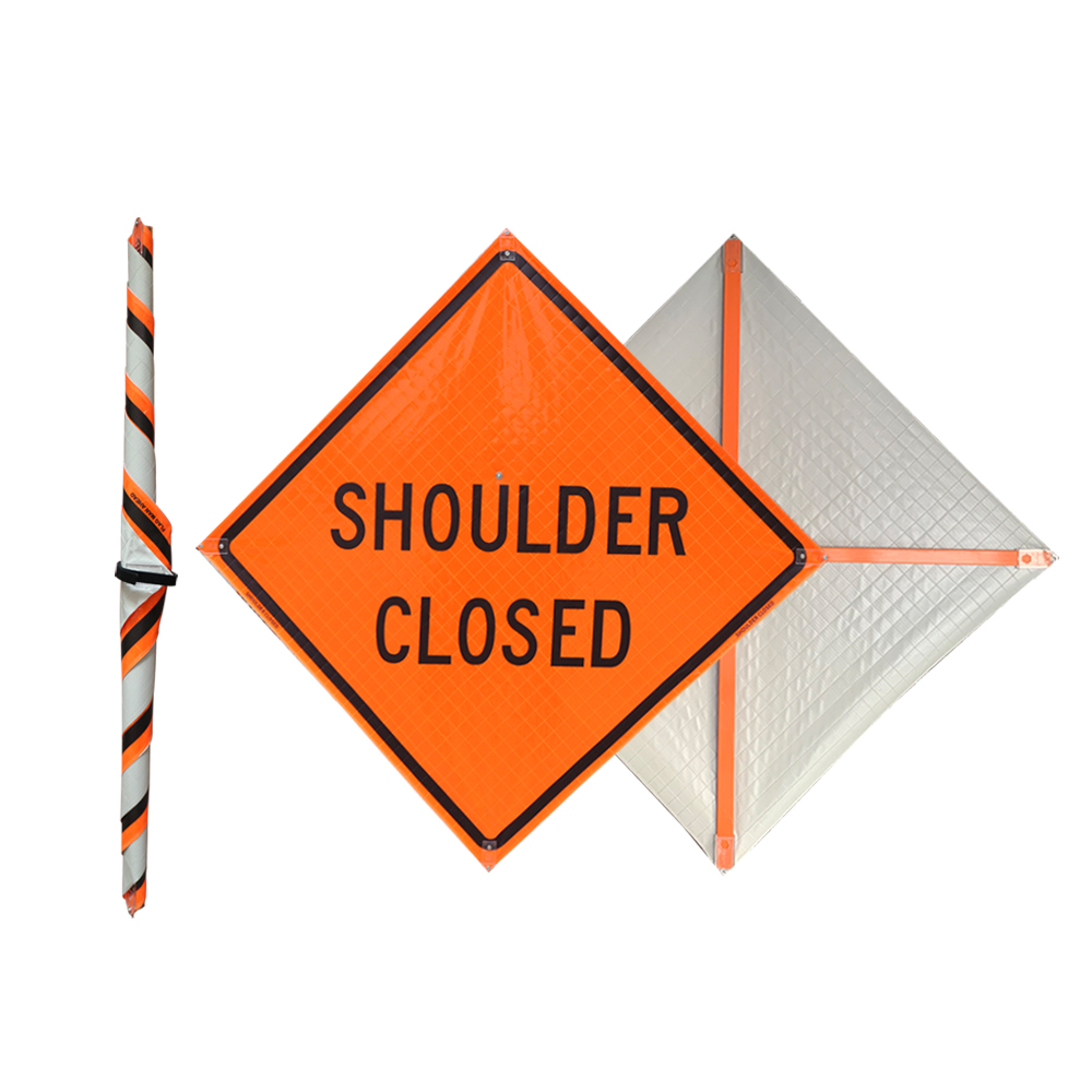 Roll Up Sign, 48x48 Marathon PP HF Shoulder Closed (W21-5a)
