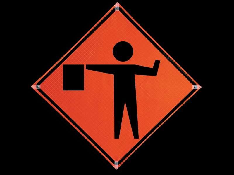 Roll Up Sign, 36x36 Mesh PP HF Flagger Ahead Symbol (W20-7)