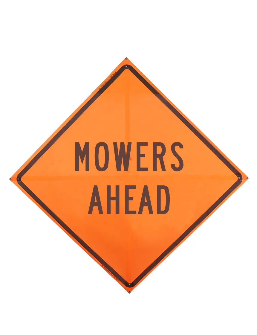 Roll Up Sign, 36x36 Mesh PP HF Mowers Ahead (W21-8)