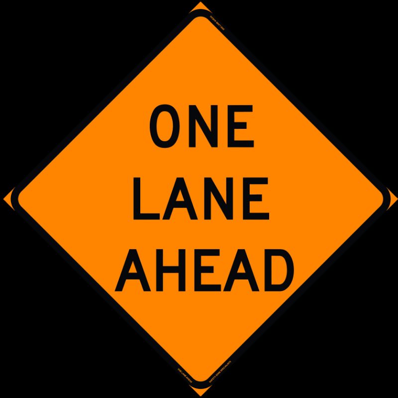 Roll Up Sign, 36x36 Mesh PP HF One Lane Road Ahead (W20-4)