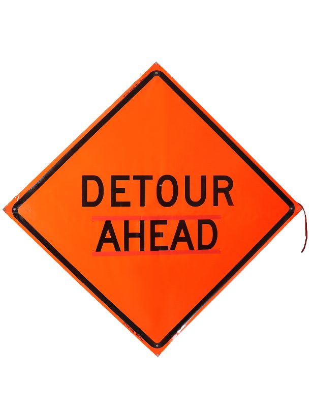 Roll Up Sign, 48x48 Mesh PP HF Detour Ahead, (W20-2) Velcro around Ahead 10x31