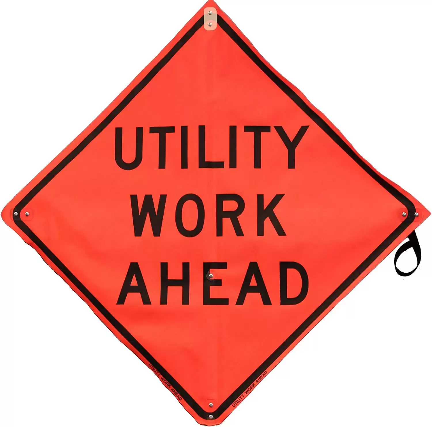 Roll Up Sign, 48x48 Mesh PP HF Utility Work Ahead (W21-7) Velcro around Ahead 9x30