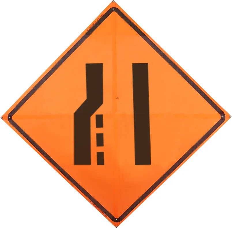 Roll Up Sign, 36x36 Mesh PP HF Lane Ends Merge Left (W9-2L)