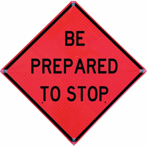 Roll Up Sign, 48x48 Mesh PP HF Stop (words)