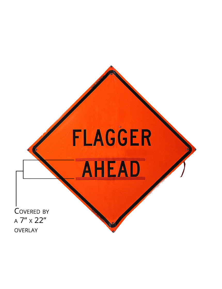 Roll Up Sign, 36x36 Non Reflective Vinyl PP HF Flagger Ahead Words (W20-7a)