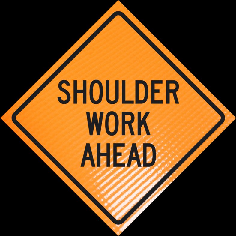 Roll Up Sign, 48x48 Non Reflective Vinyl PP HF Shoulder Work Ahead