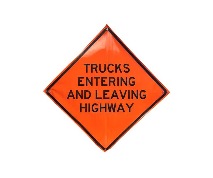 Roll Up Sign, 48x48 Non Reflective Vinyl PP HF Trucks Entering and Leaving Highway