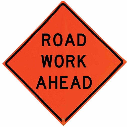 Roll Up Sign, 48x48 Non Reflective Vinyl PP HF Workers Ahead (W21-1a)