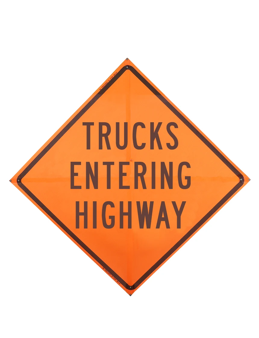 Roll Up Sign, 48x48 Non Reflective Vinyl PP HF Trucks Entering Highway