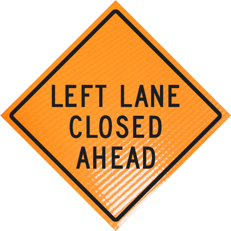 Roll Up Sign, 48x48 Non Reflective Vinyl PP HF Transition Symbol Left (W4-2L), Left Lane Ends