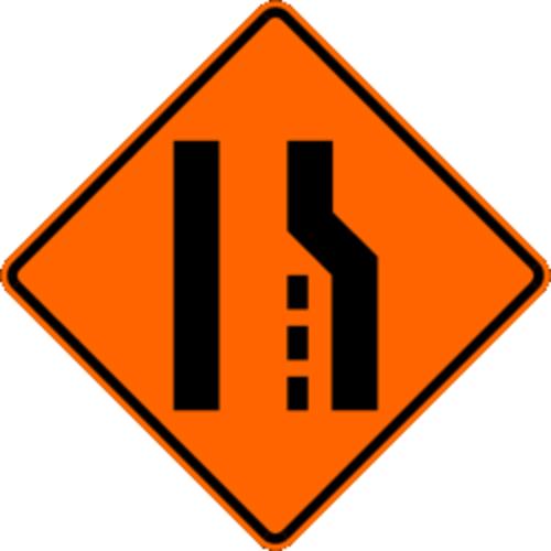 Roll Up Sign 48x48 OmniBrite (WU7014) PP HF Snaps Transition Symbol (W4-2R/L) Left & Right Merge Symbol, w/Straight Bar Overlay