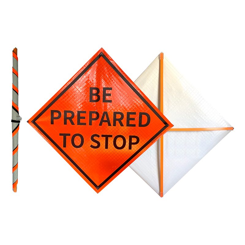 Roll Up Sign, 36x36 Reflective PP HF Be Prepared to Stop (W3-4)
