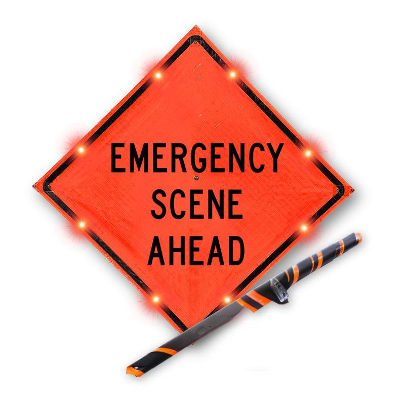Roll Up Sign, 36x36 Reflective PP HF Emergency Scene Ahead, Velcro around Ahead 7x20