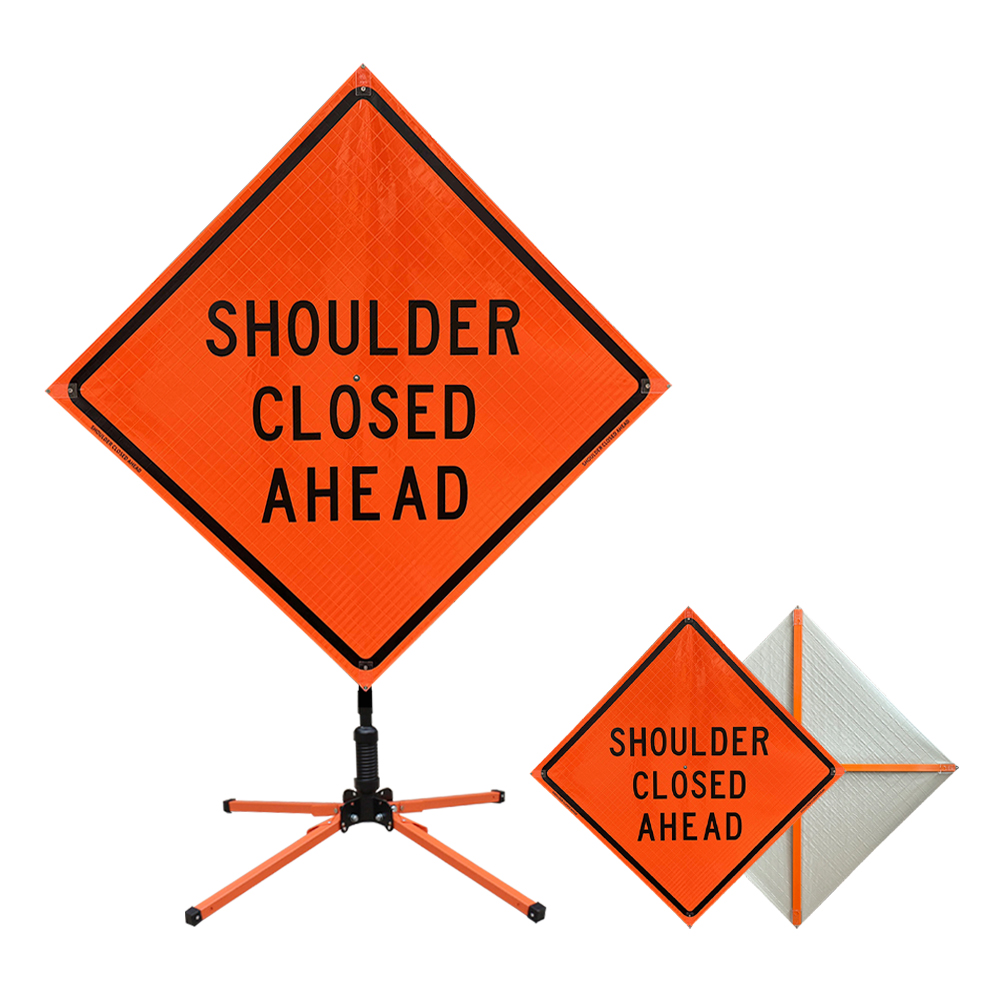 Roll Up Sign, 36x36 Reflective PP HF Shoulder Closed Ahead (W21-5b)