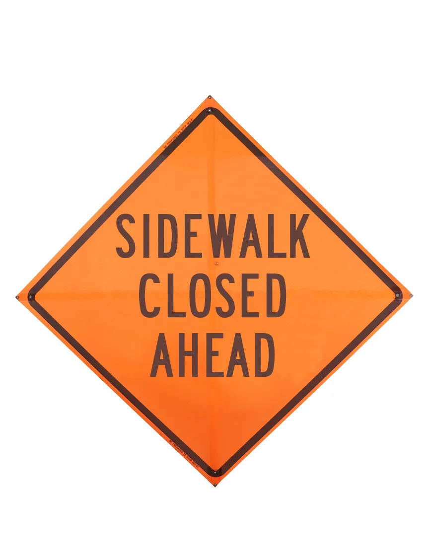 Roll Up Sign, 36x36 Reflective PP HF Sidewalk Closed Ahead