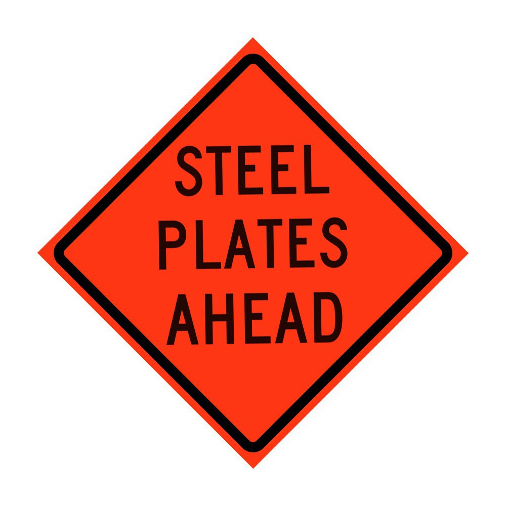 Roll Up Sign, 36x36 Reflective PP HF Steel Plates Ahead