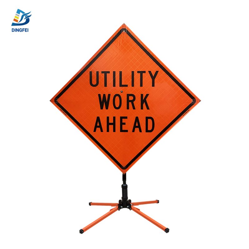 Roll Up Sign, 36x36 Reflective PP HF Utility Work Ahead 1000 FT