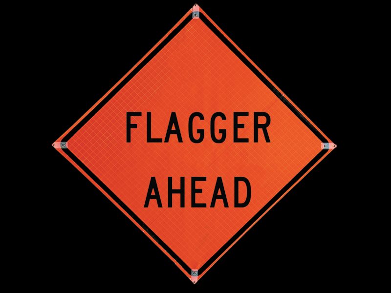 Roll Up Sign, 48x48 Reflective PP HF Flagger Ahead Words (W20-7a)
