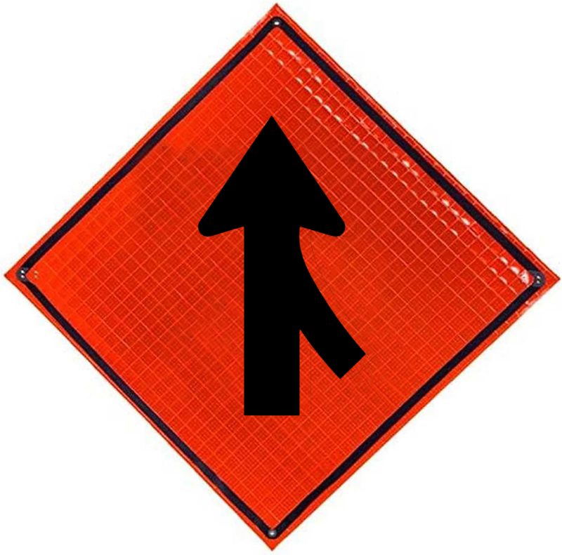 Roll Up Sign, 48x48 Reflective PP HF Arrow Merge Right Lane Symbol (W4-1R)
