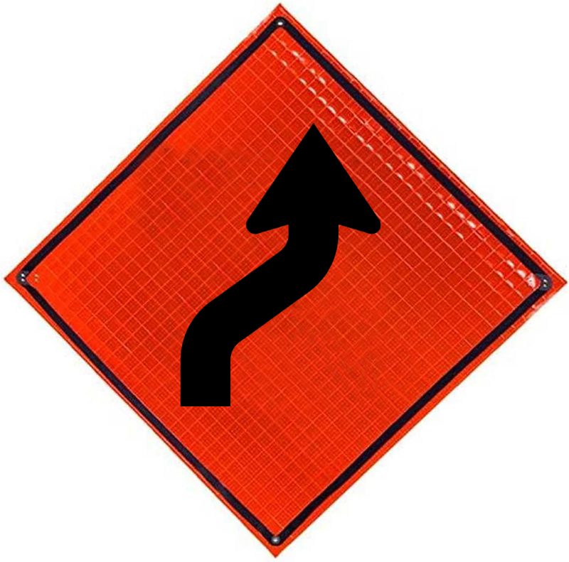 Roll Up Sign, 48x48 Reflective PP HF Reverse Curve Right (W1-4R)