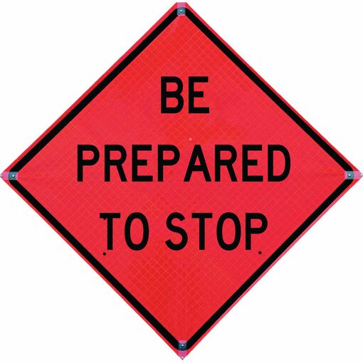 Roll Up Sign, 48x48 Reflective PP HF Stop Here on Red