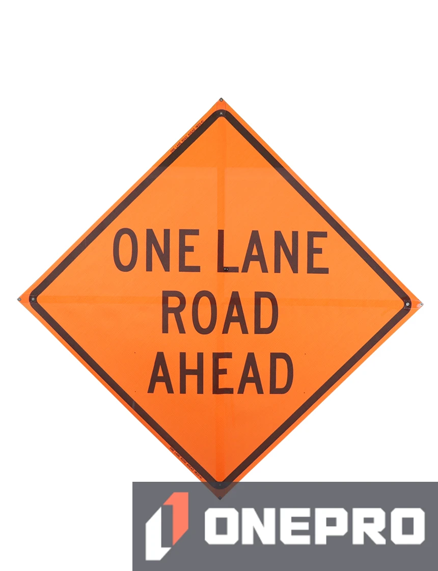 Roll Up Sign 36x36 Avery OmiBrite (WU7014) PP HF One Lane Road 250FT (W20-4)