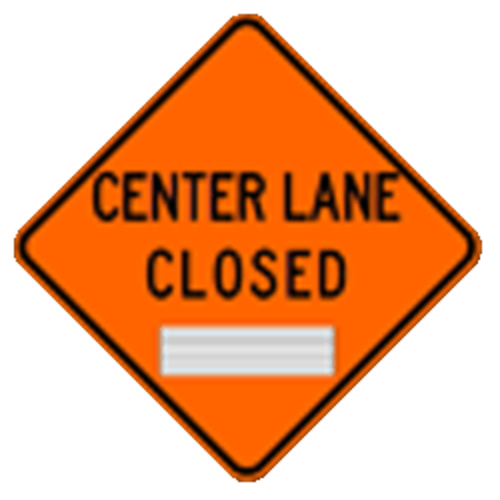 Roll Up Sign 36x36 Avery OmiBrite (WU7014) PP HF Center Lane Closed Ahead (W9-3)