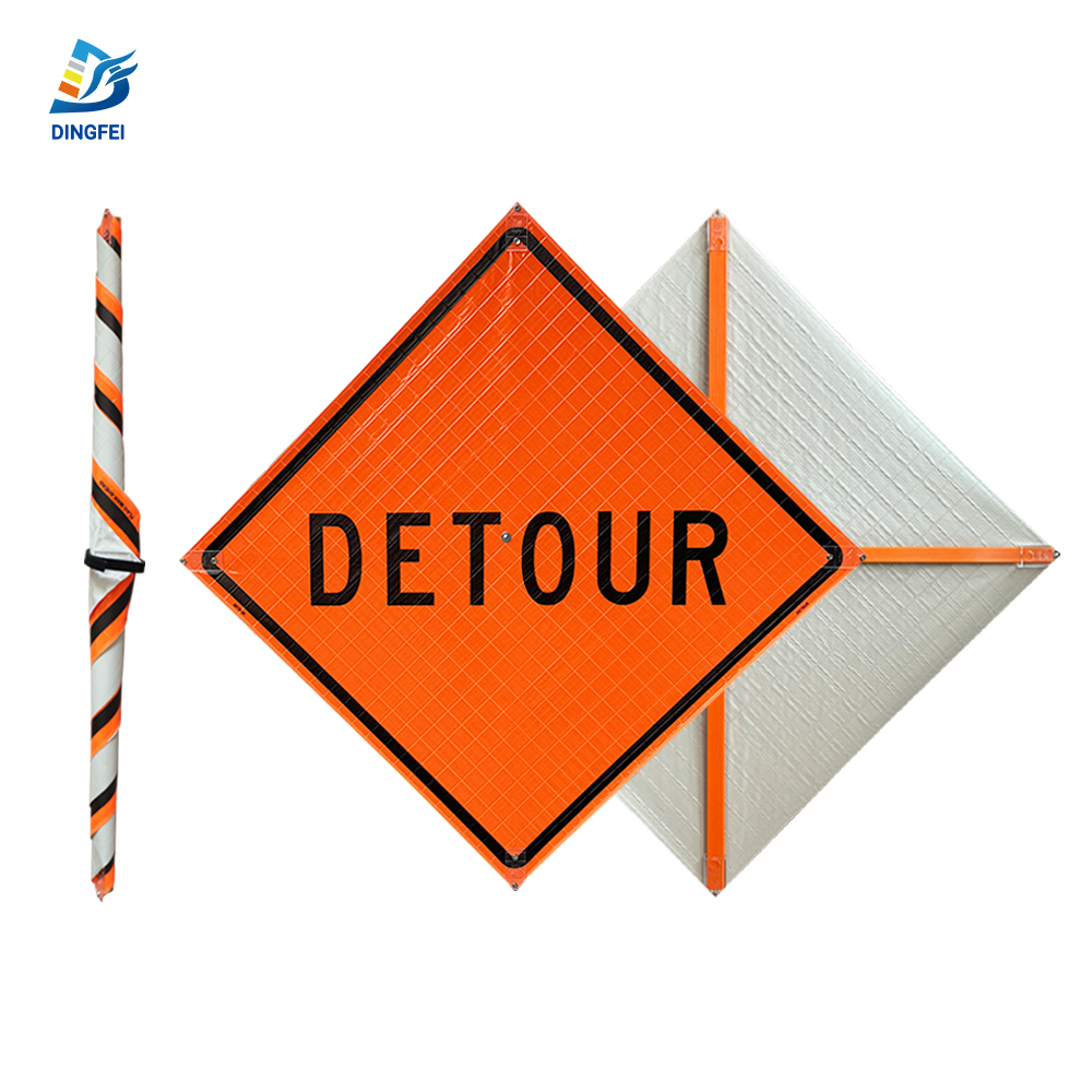 Roll Up Sign 36x36 Avery OmiBrite (WU7014) PP HF Detour, Below Velcro for 8"x 22" Arrow Overlay
