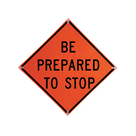 Roll Up Sign 36x36 Avery OmiBrite (WU7014) PP HF Event Ahead Be Prepared to Stop