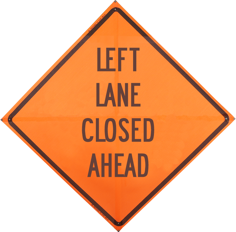 Roll Up Sign 36x36 Avery OmiBrite (WU7014) PP HF Left Turn Lane Closed Ahead