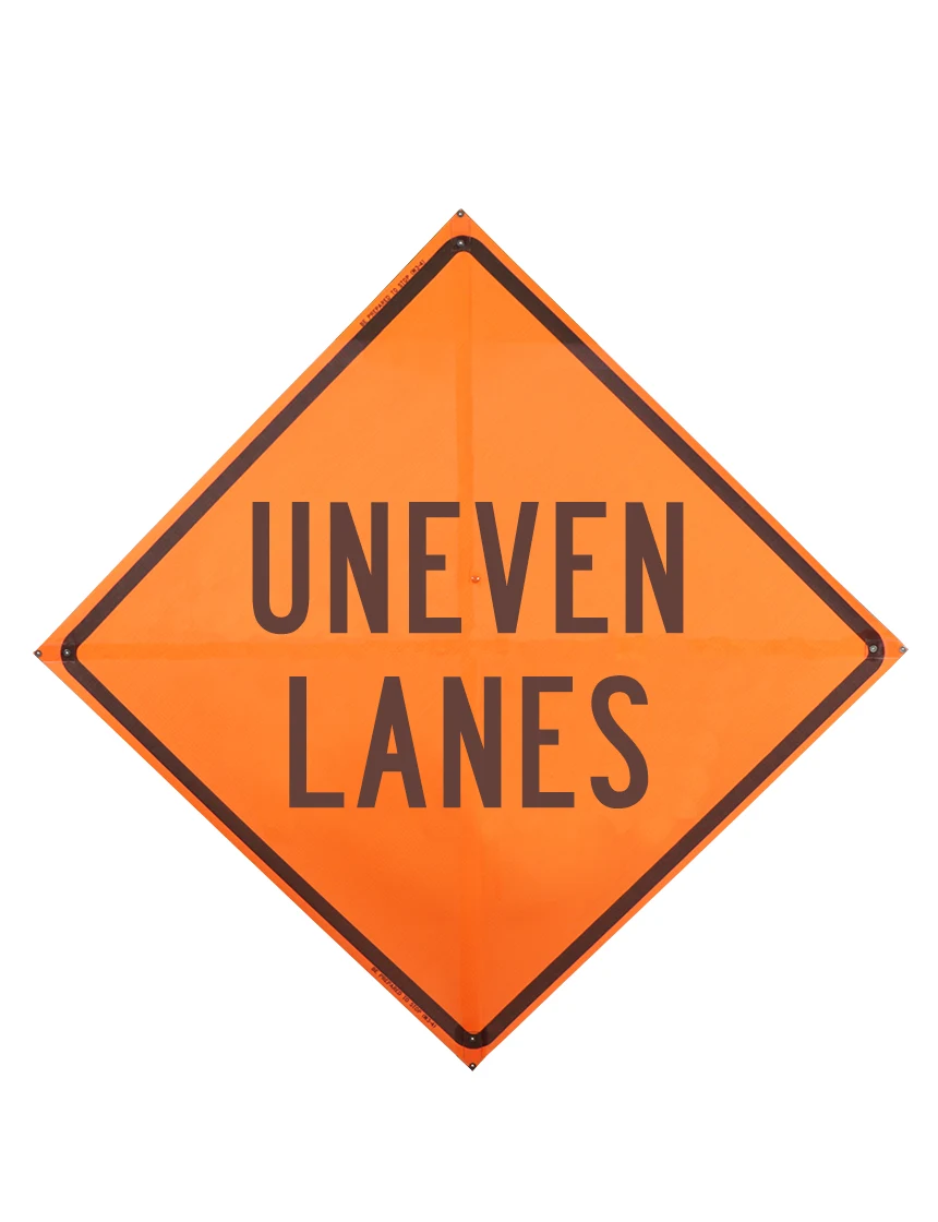 Roll Up Sign 36x36 Avery OmiBrite (WU7014) PP HF Uneven Lane Right Symbol/Shoulder Drop Off (W8-17R)