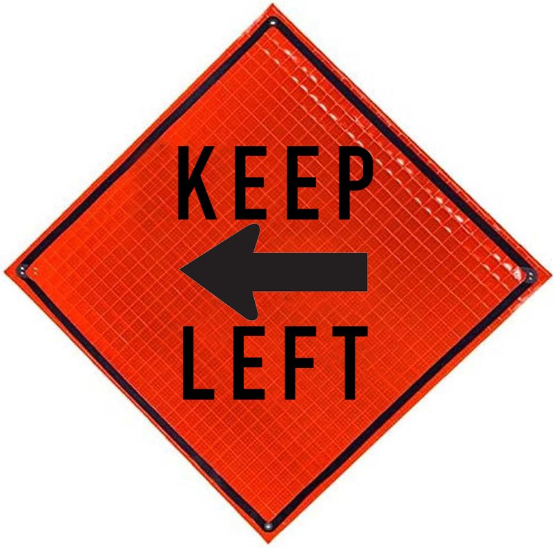 Roll Up Sign, 36x36 Reflective PP HF Keep Left Symbol (R4-8)
