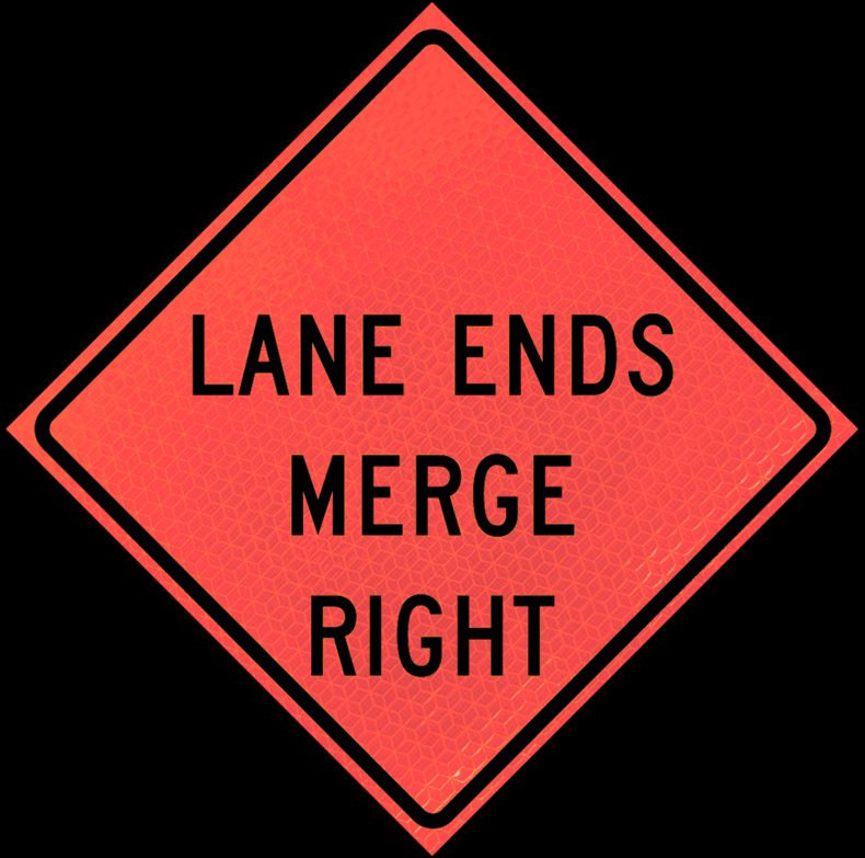 Roll Up Sign, 36x36 Reflective PP HF Lane Ends Merge Right