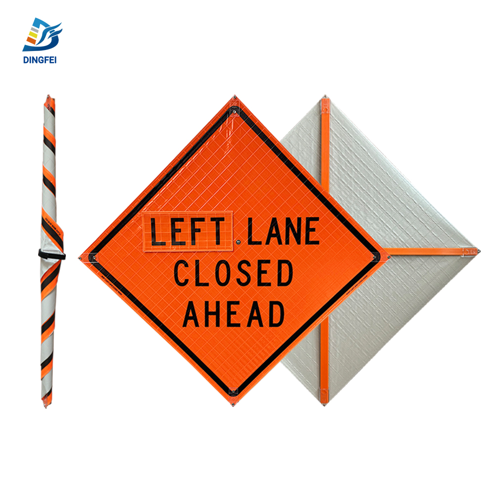 Roll Up Sign, 36x36 Reflective PP HF Left Turn Lane Closed Ahead