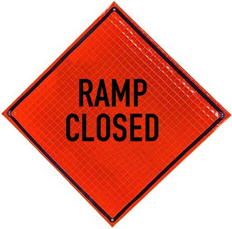 Roll Up Sign, 36x36 Reflective PP HF Ramp Closed w/ Vertical Arrow