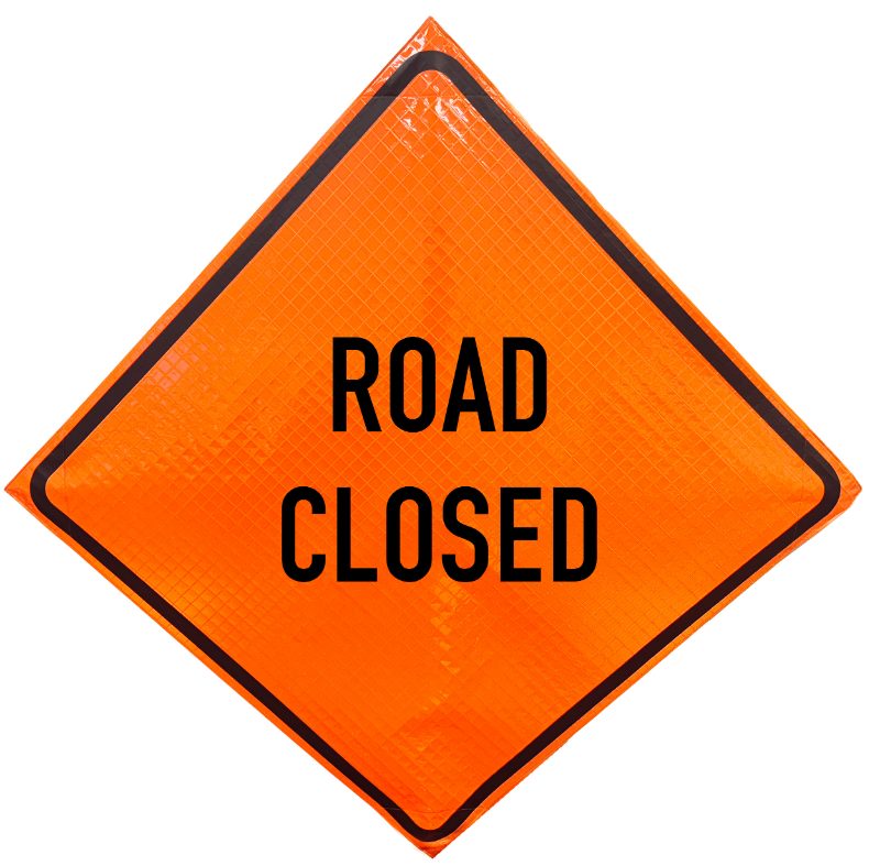 Roll Up Sign, 36x36 Reflective PP HF Road Closed 1 Mile