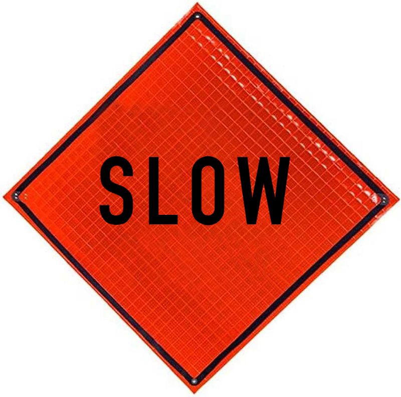 Roll Up Sign, 36x36 Reflective PP HF Slow Work Zone Ahead