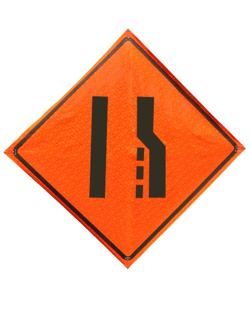 Roll Up Sign, 36x36 Reflective PP HF Uneven Lane Right Symbol/Shoulder Drop Off (W8-17R)