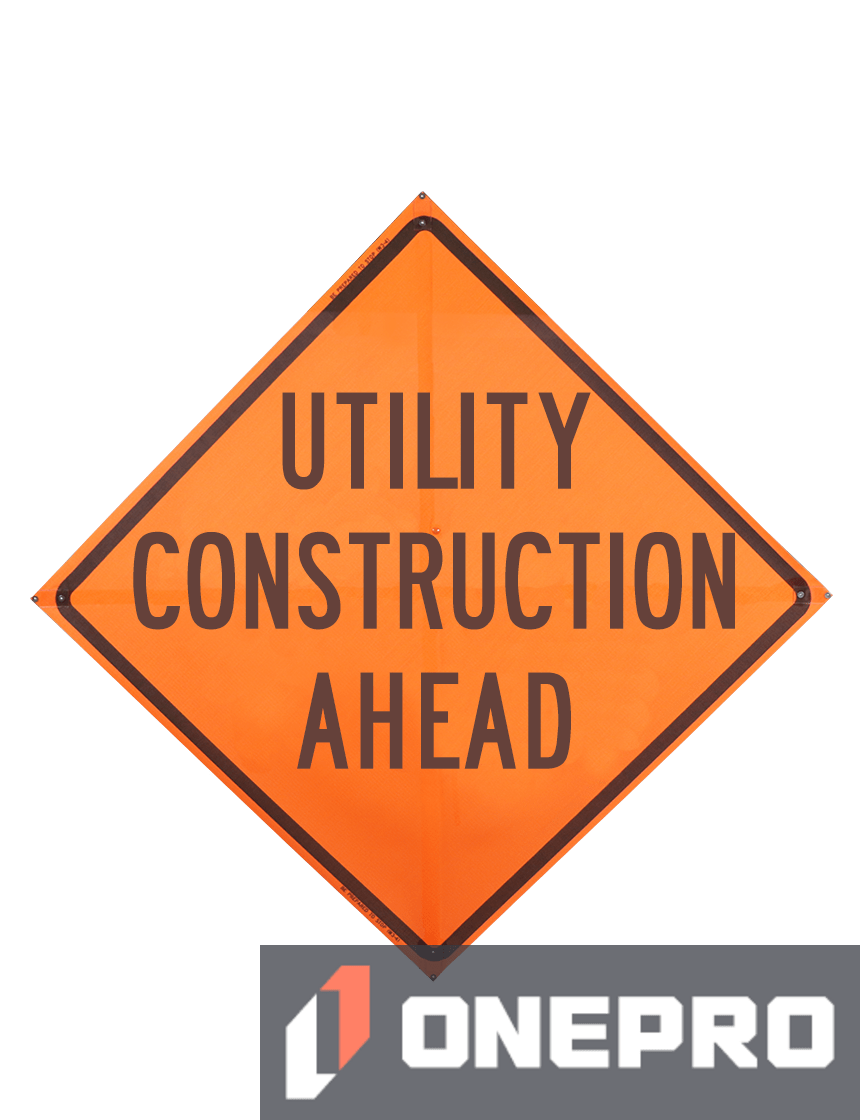 Roll Up Sign 48x48 Avery OmiBrite (WU7014) PP HF Construction Entrance Ahead