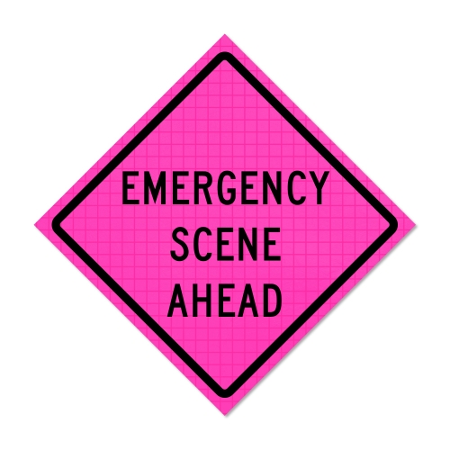 Roll Up Sign 48x48 Avery OmiBrite (WU7014) PP HF Emergency Scene Ahead, Velcro around Ahead 8x30