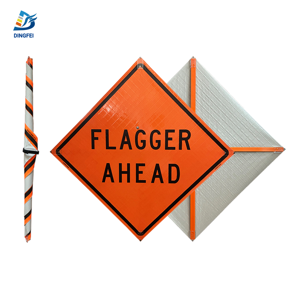 Roll Up Sign 48x48 Avery OmiBrite (WU7014) PP HF Flagger Ahead Symbol (W20-7)